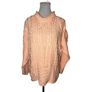 Carraig Donn Irish Cable Knit Peach Pullover Sweater Size M